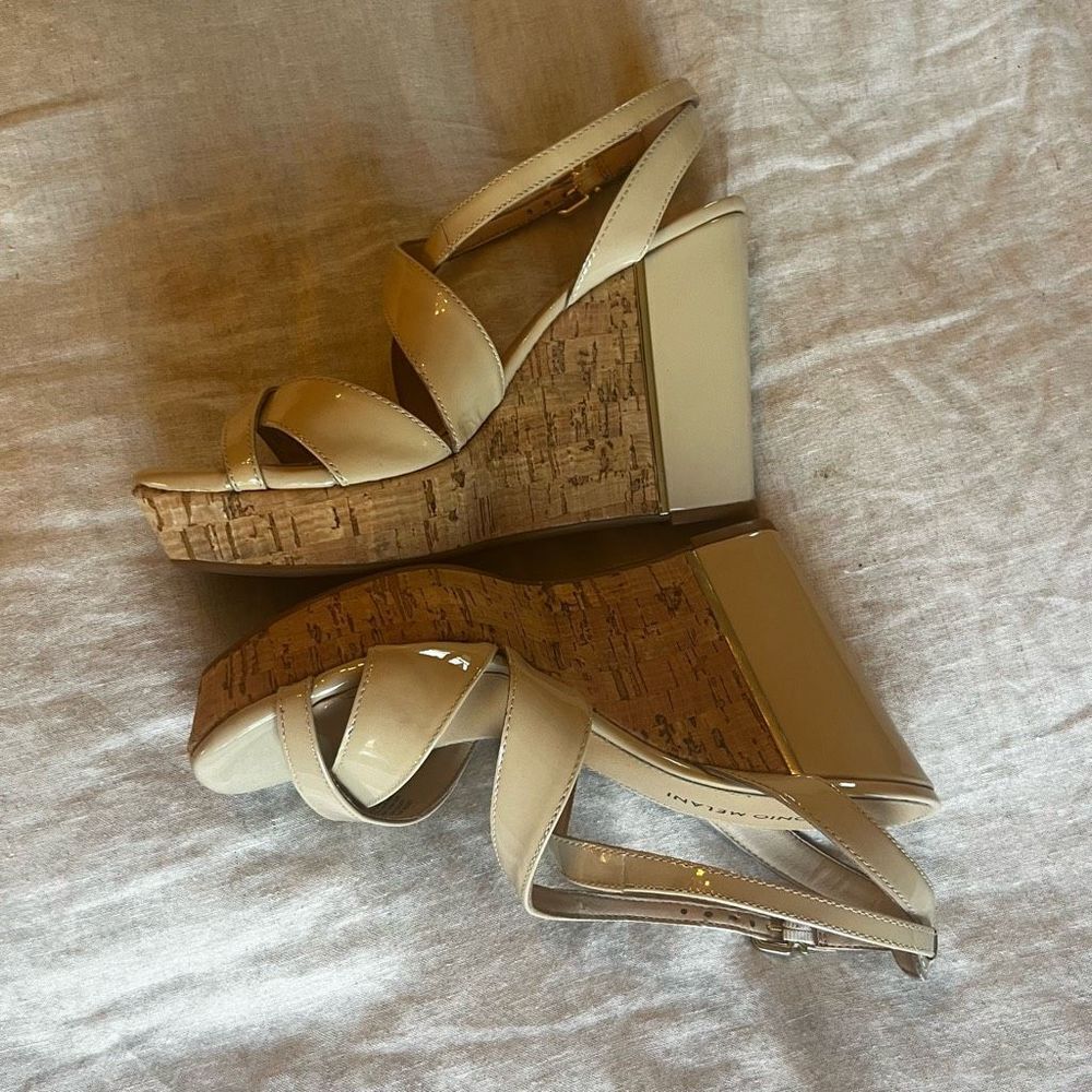 ANTONIO MELANI Patent Leather Cork Wedge Sandals in Beige. So sexy! - Picture 2 of 7